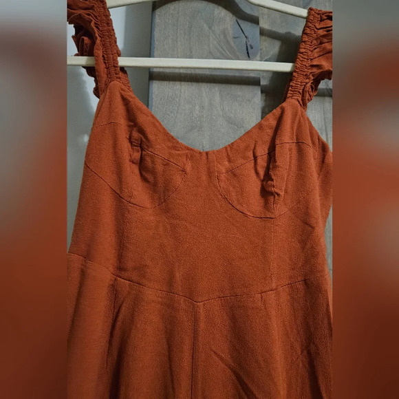 COTTON CANDY ruffle strap pant jumpsuit. Rust color. Size medium - Picture 9 of 14